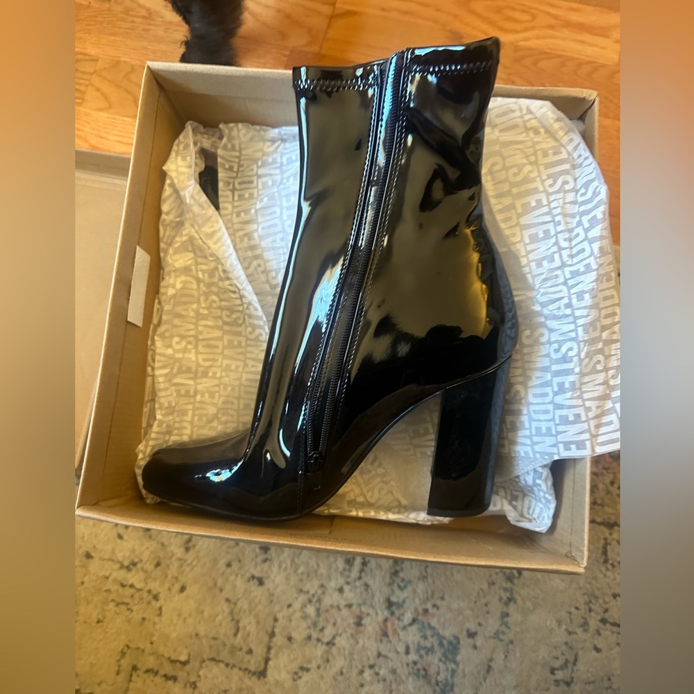 Black Patent leather heeled boots